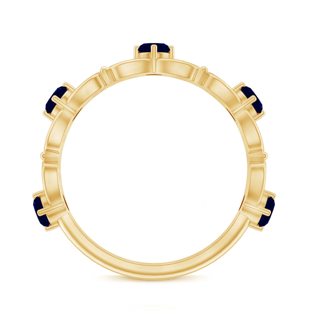 Blue Sapphire Wedding Band Vintage Half Eternity Diamond Ring