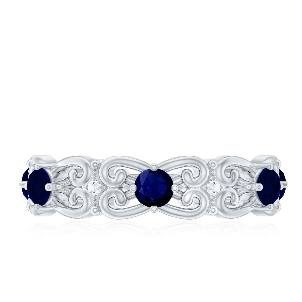 Blue Sapphire Wedding Band Vintage Half Eternity Diamond Ring