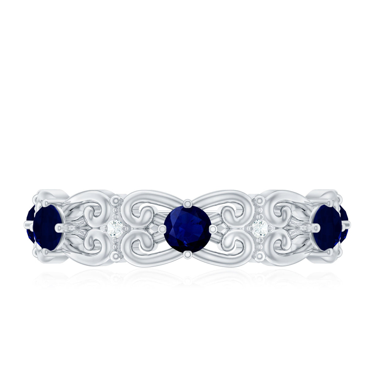 Blue Sapphire Wedding Band Vintage Half Eternity Diamond Ring