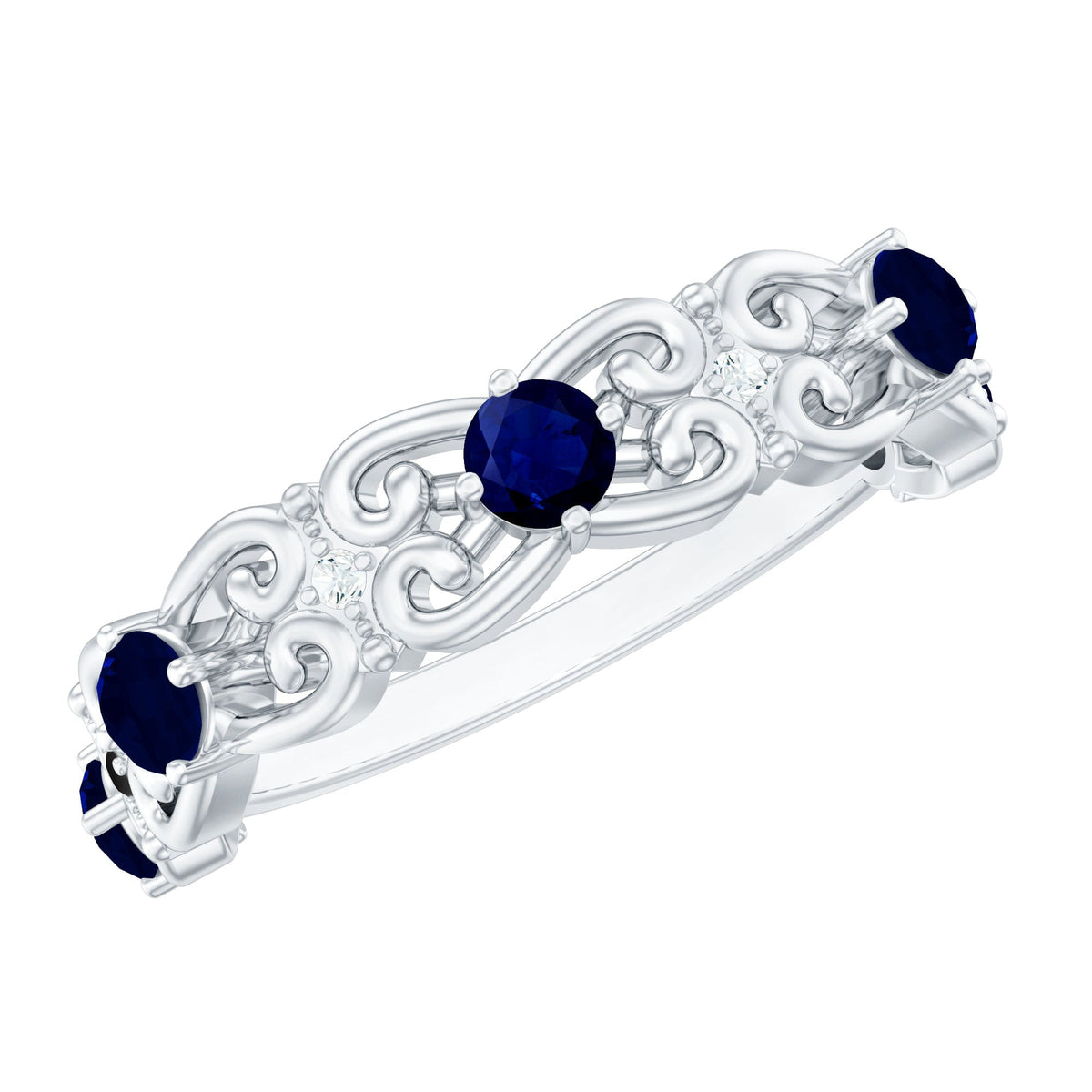 Blue Sapphire Wedding Band Vintage Half Eternity Diamond Ring