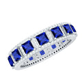 Blue Sapphire Wedding Band, Wide Princess Cut Moissanite Band