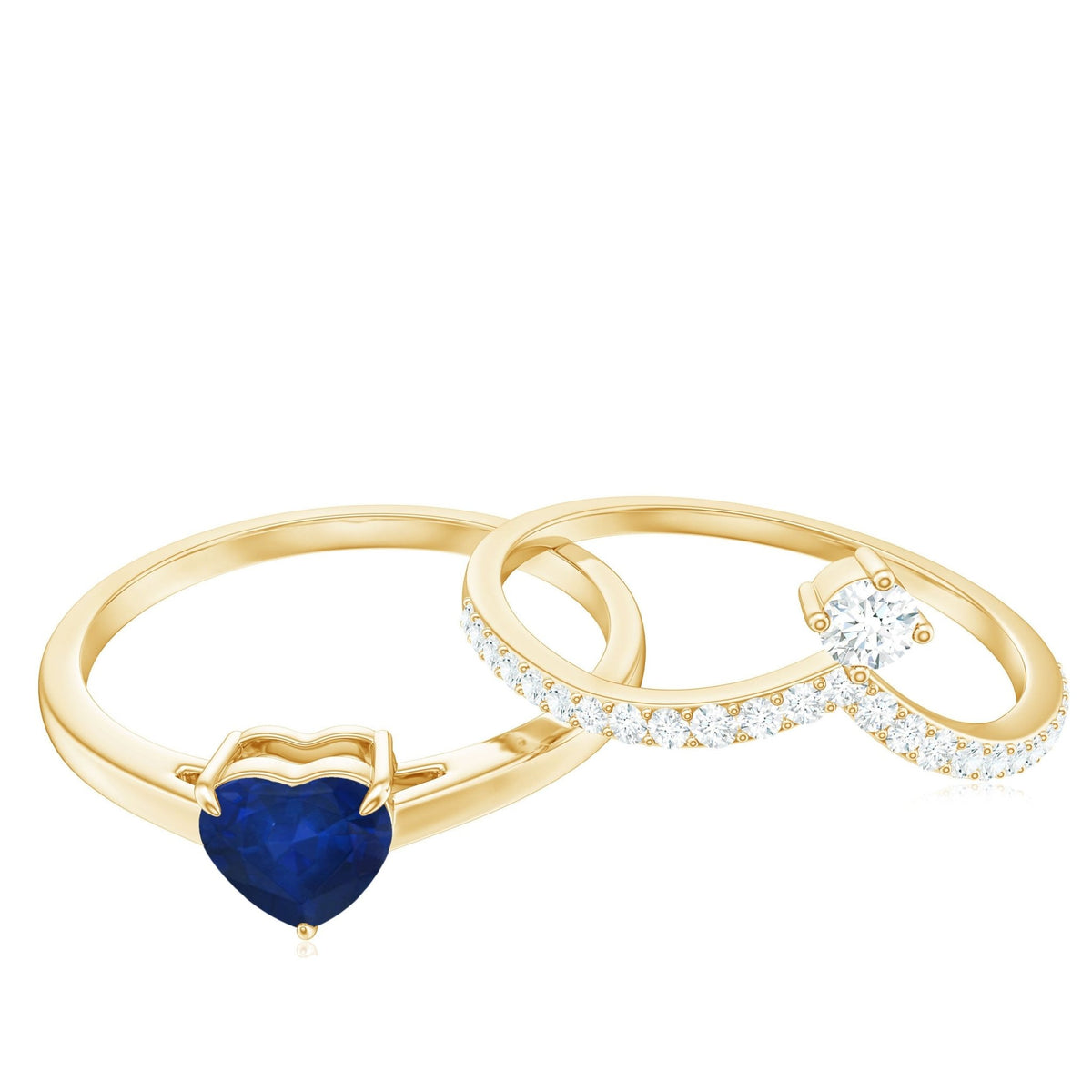 Blue Sapphire Wedding Ring Set, Heart Shape Diamond Solitaire