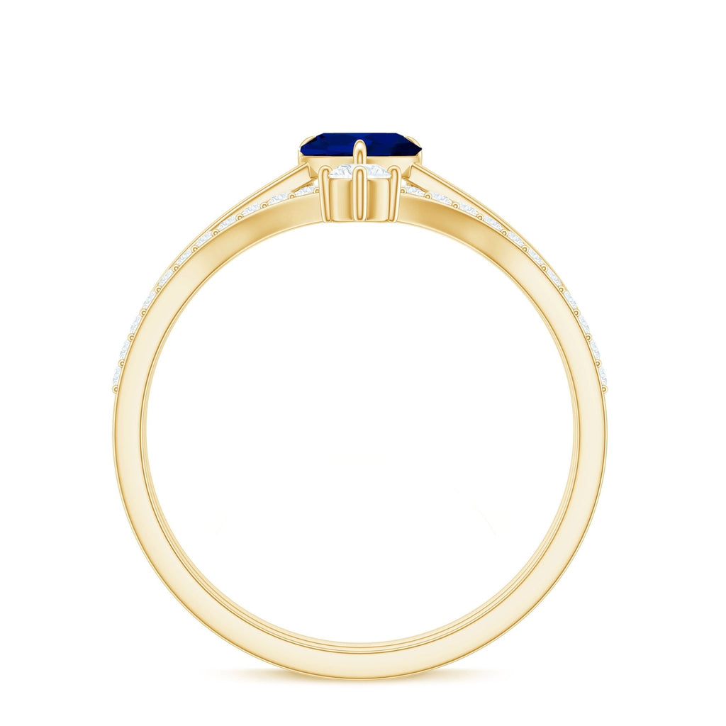 Blue Sapphire Wedding Ring Set, Heart Shape Diamond Solitaire