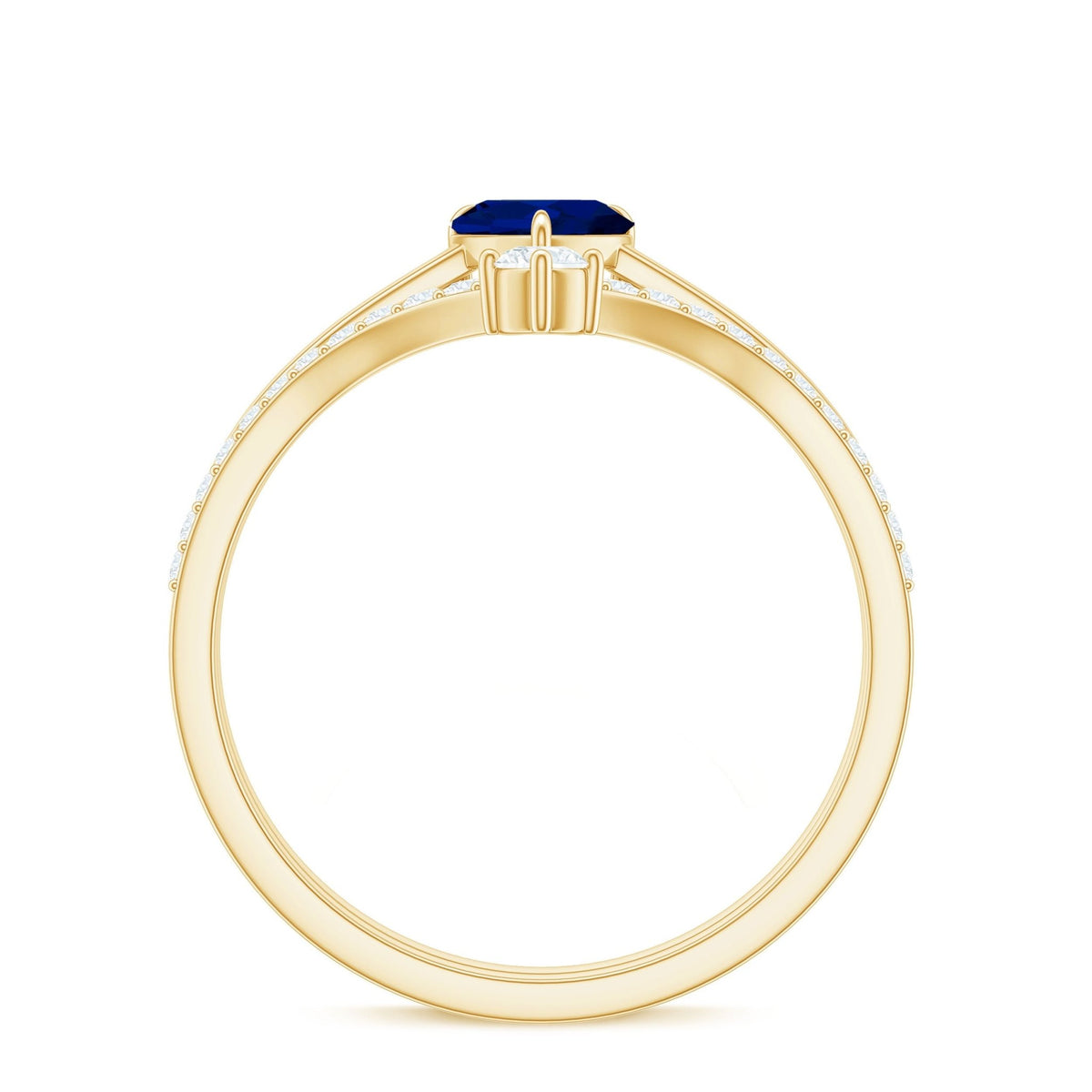 Blue Sapphire Wedding Ring Set, Heart Shape Diamond Solitaire
