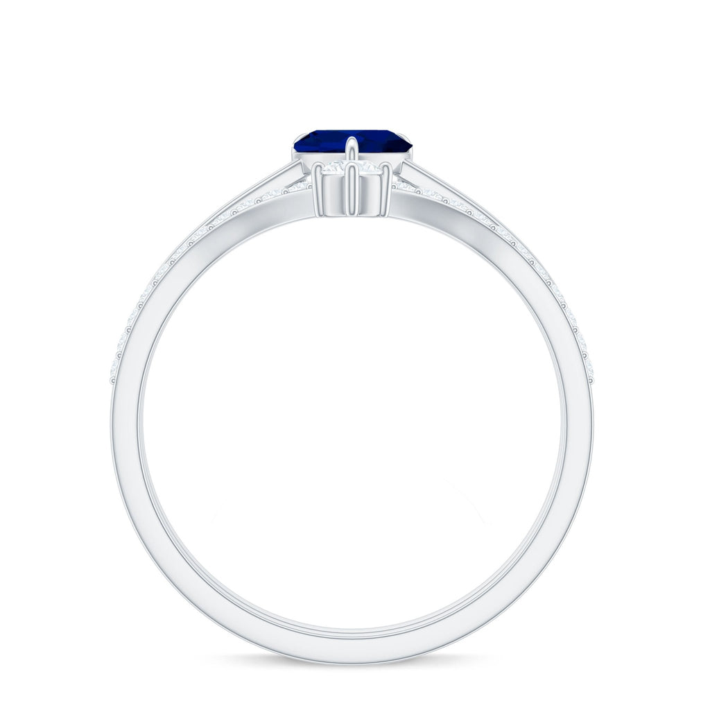 Blue Sapphire Wedding Ring Set, Heart Shape Diamond Solitaire