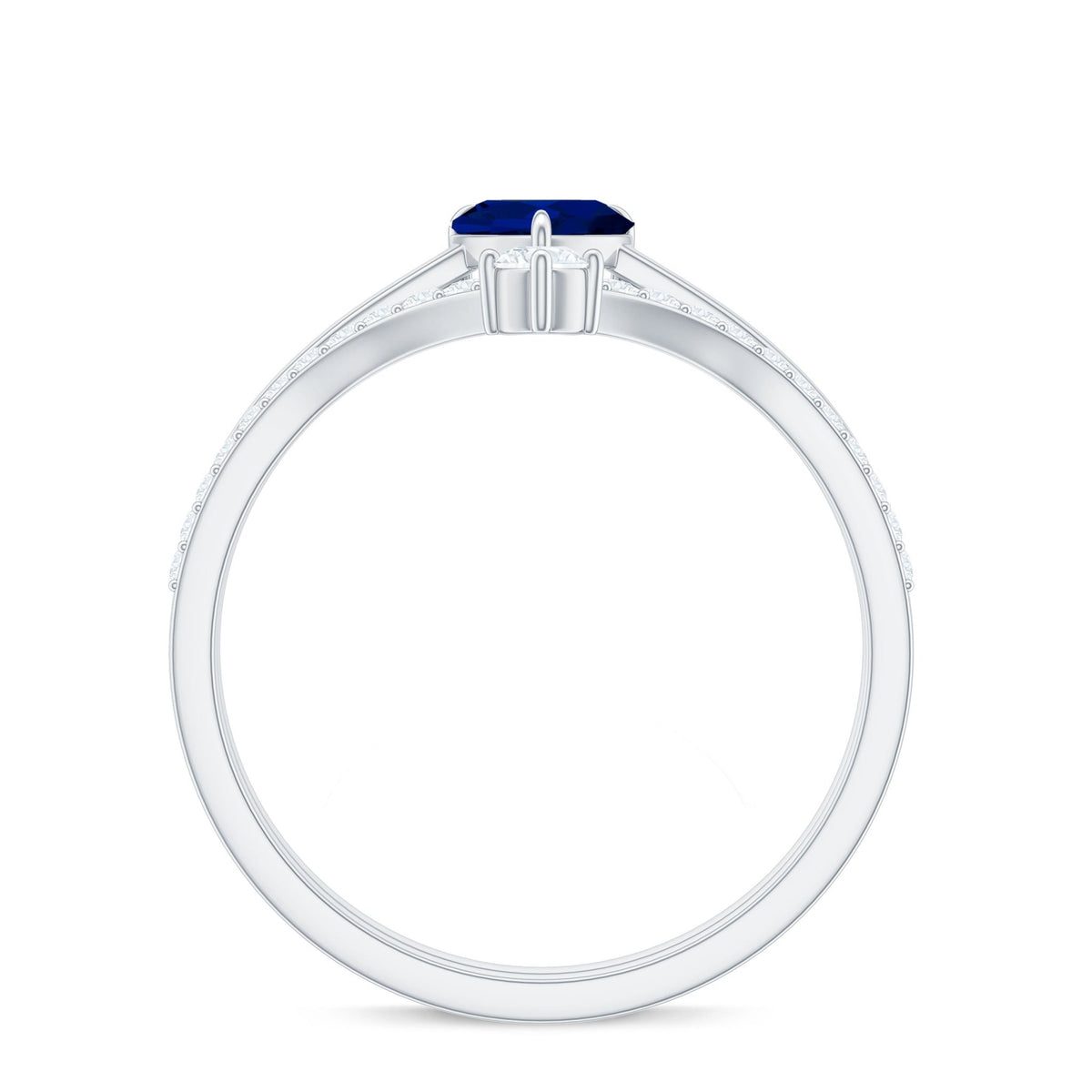 Blue Sapphire Wedding Ring Set, Heart Shape Diamond Solitaire