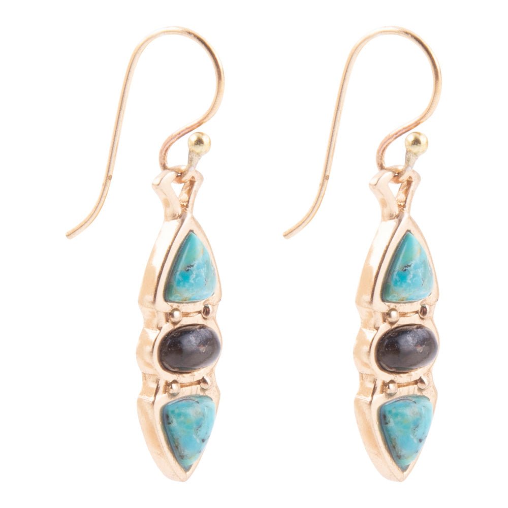 Blue Turquoise and Grey Labradorite Golden Drop Earrings