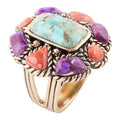 Blue Turquoise Colorful Floral Golden Ring