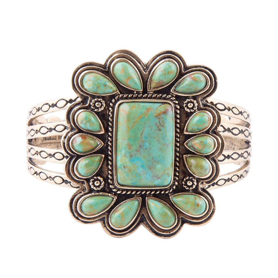 Blue Turquoise Golden Statement Cuff Bracelet