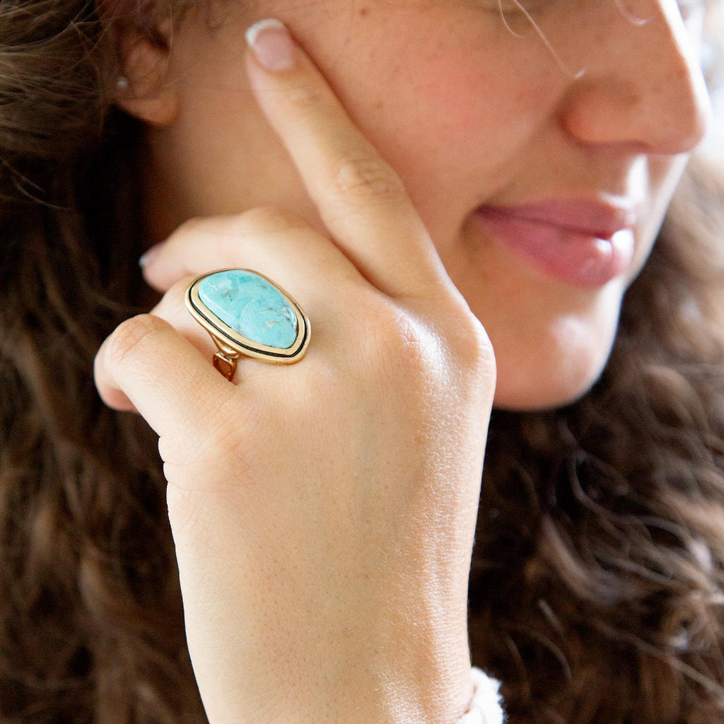 Blue Turquoise Golden Statement Ring