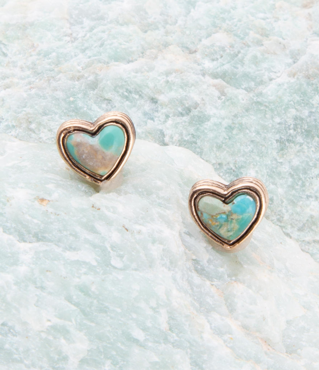 Heart Blue Turquoise Golden Stud Earrings