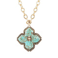 Blue Turquoise Maltese Cross Golden Pendant Necklace