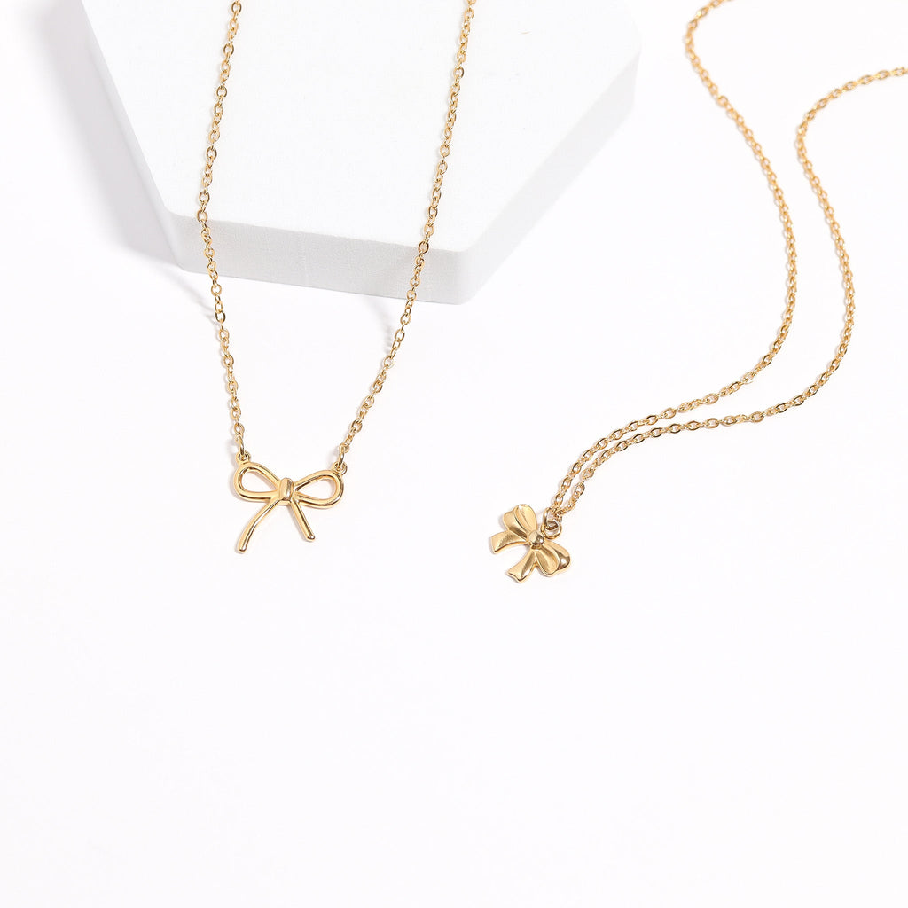 Gold Bow Connector Charm – 18K Gold Plated Stainless Steel Pendant Connector