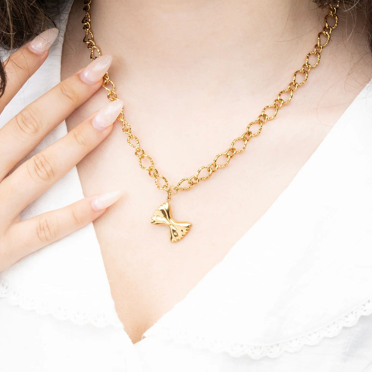 18K Gold PVD Stainless Steel Bowtie Pasta Charm - gold model 