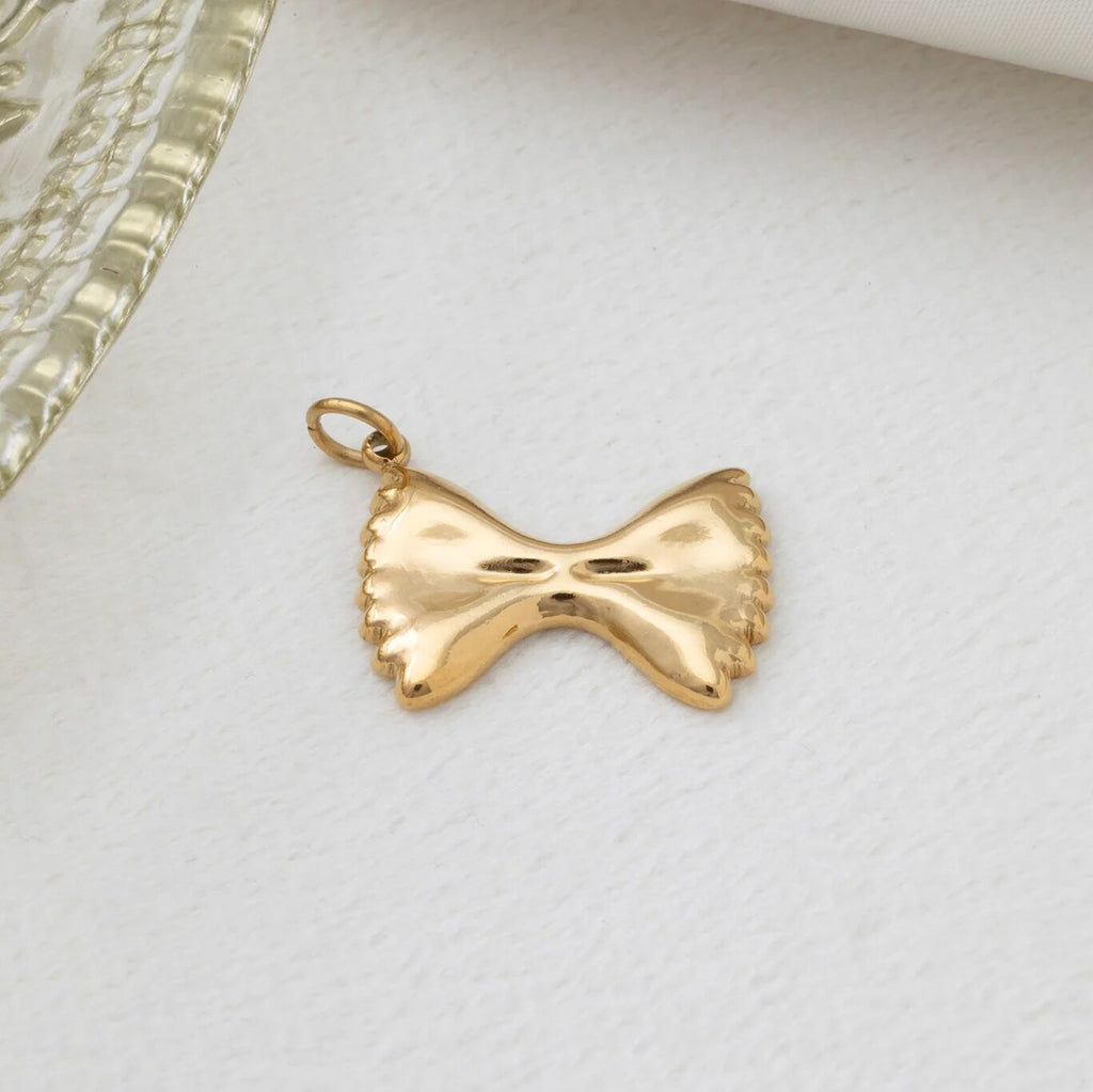 18K Gold PVD Stainless Steel Bowtie Pasta Charm - gold studio 