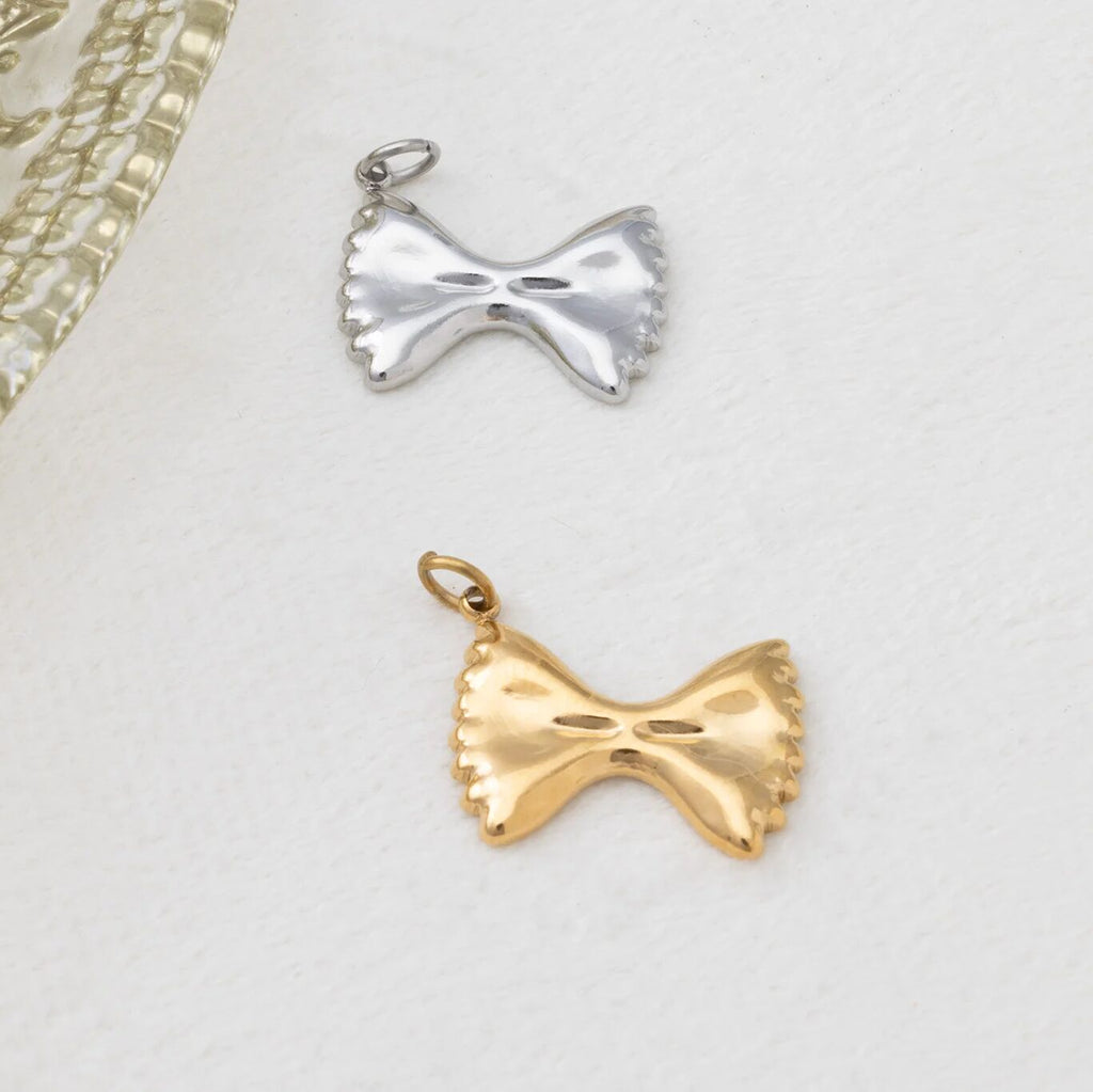 18K Gold PVD Stainless Steel Bowtie Pasta Charm - gold and stainless studio 