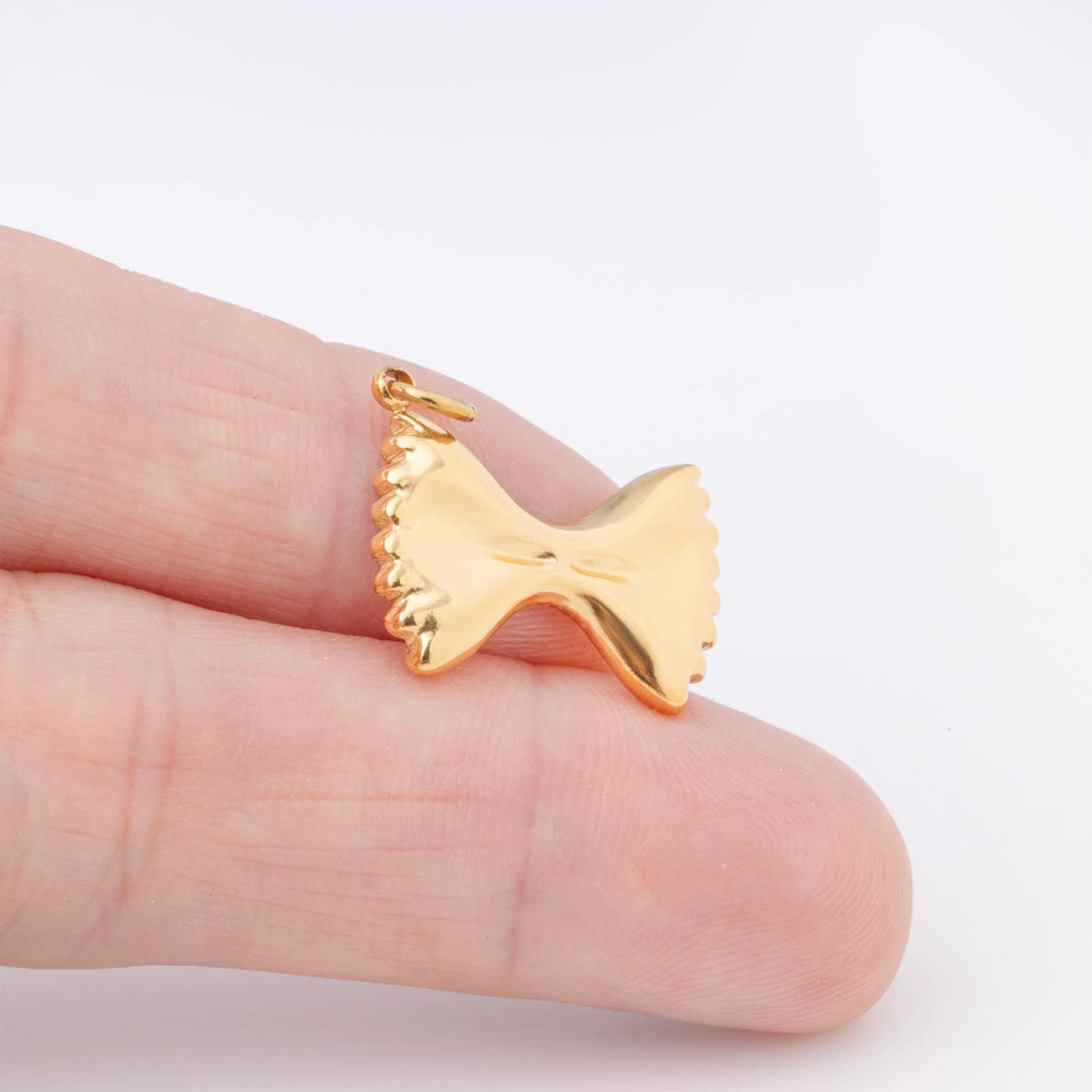 18K Gold PVD Stainless Steel Bowtie Pasta Charm - gold scale shot 