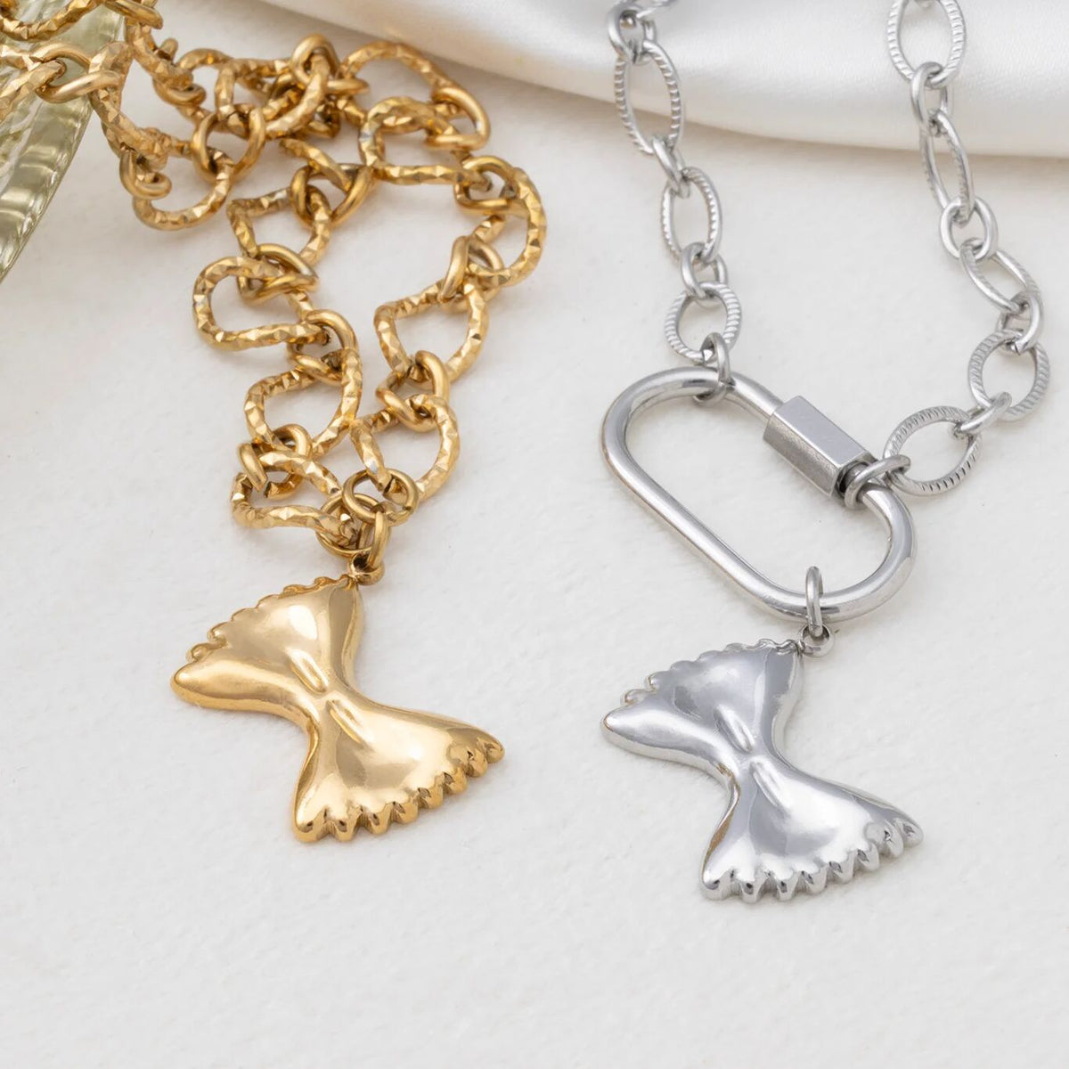 18K Gold PVD Stainless Steel Bowtie Pasta Charm - gold and stainless studio 