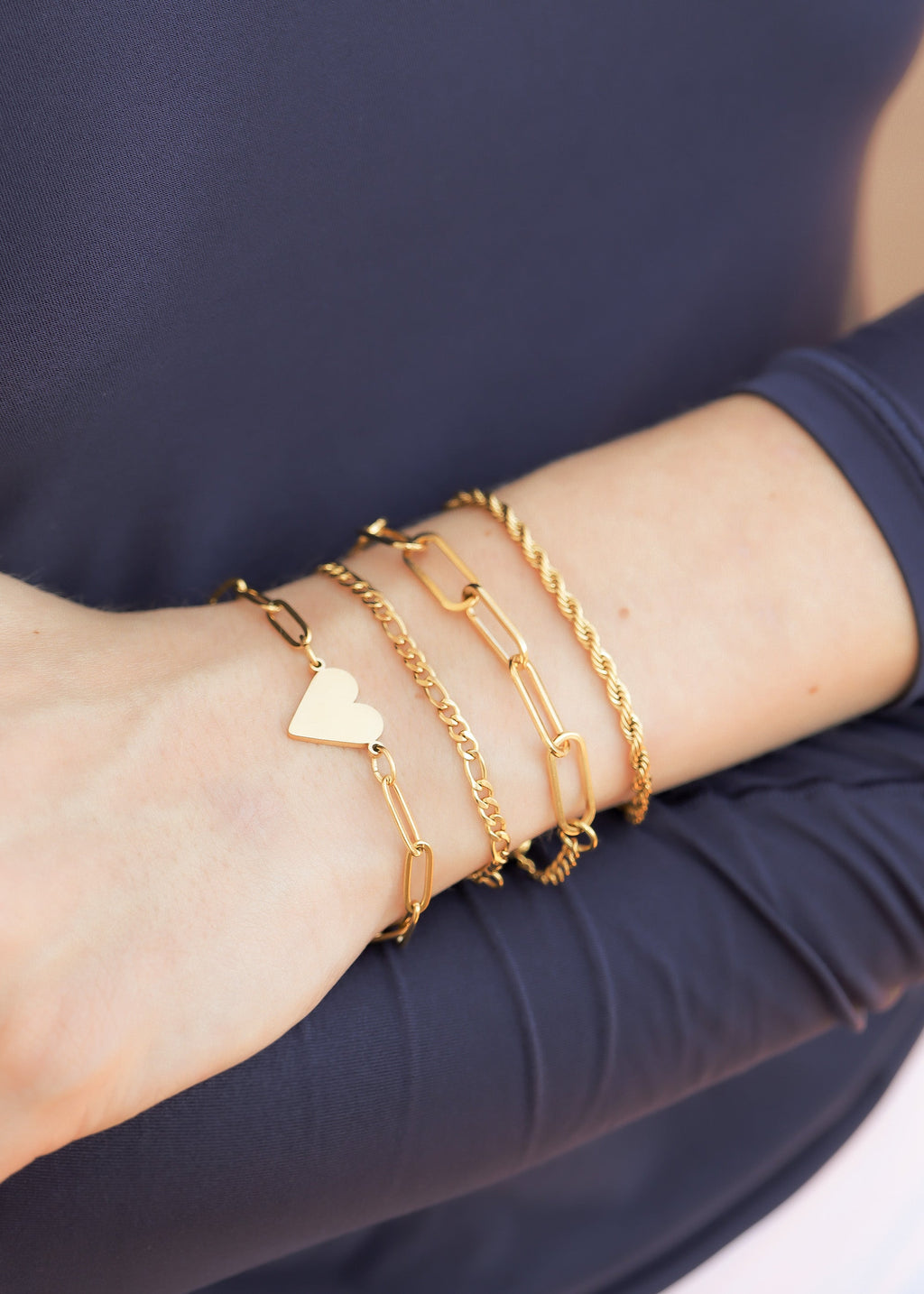 Gold Paperclip Bracelet – Adjustable Heart Charm Stainless Steel Jewelry Gift