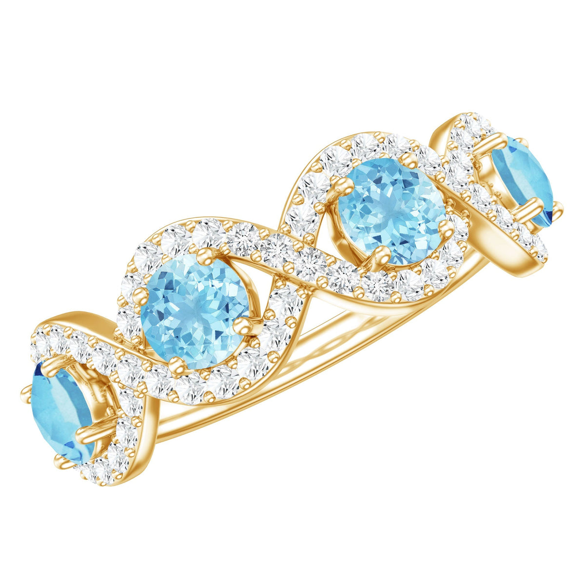 Braided Eternity Ring – Aquamarine Half Eternity Band with Diamond Accents