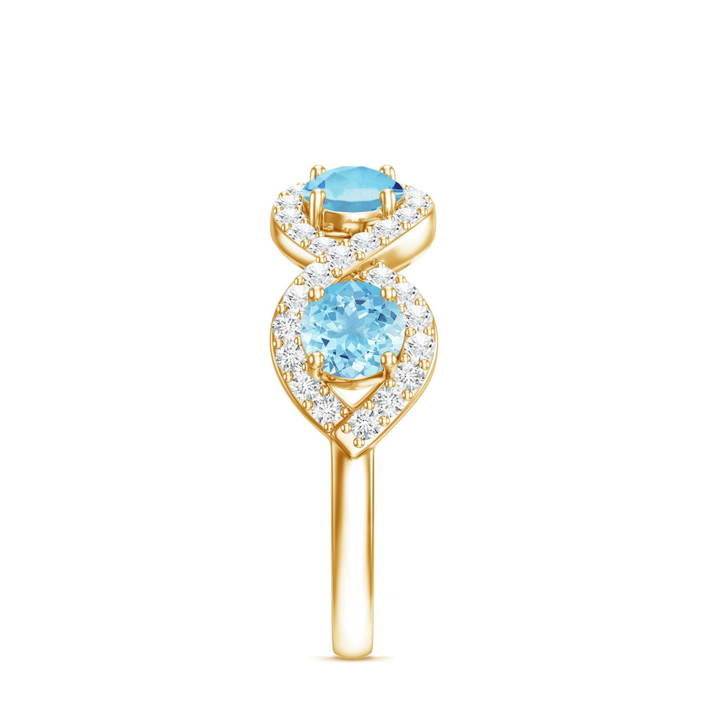 Braided Eternity Ring – Aquamarine Half Eternity Band with Diamond Accents