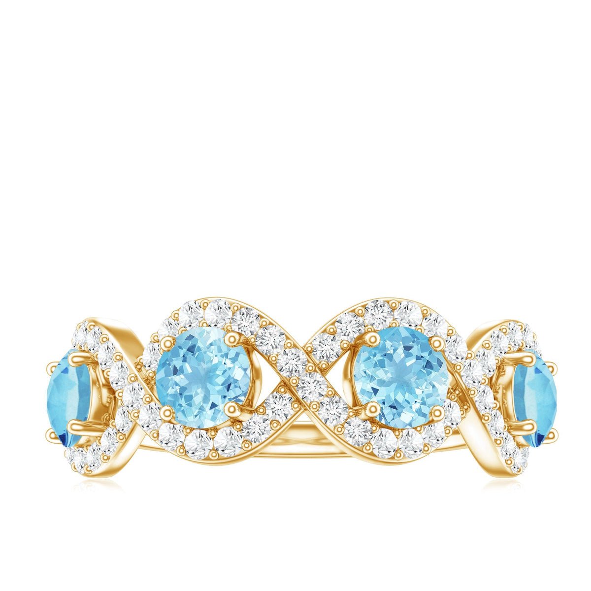 Braided Eternity Ring – Aquamarine Half Eternity Band with Diamond Accents