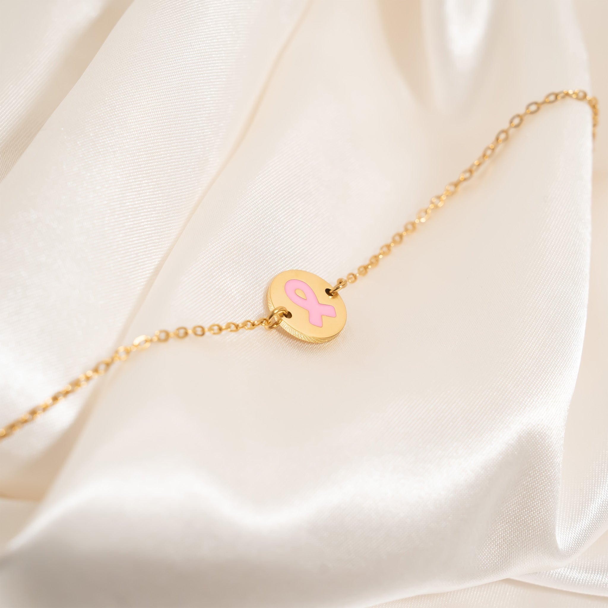 Breast Cancer Charm Bracelet – Gold PVD Stainless Steel Pink Ribbon Jewelry - Bracelets | Sunflower Soul Boutique