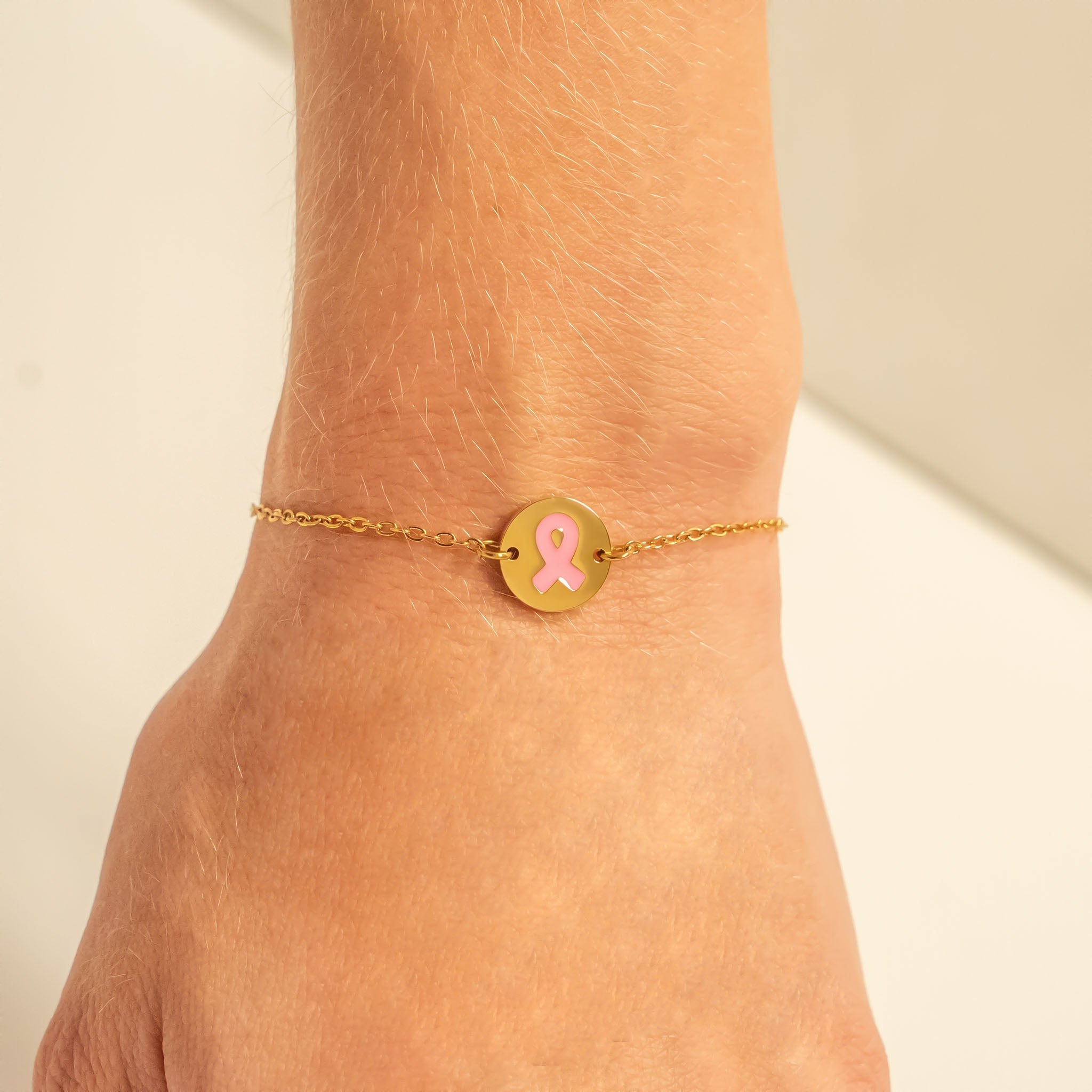 Breast Cancer Charm Bracelet – Gold PVD Stainless Steel Pink Ribbon Jewelry - Bracelets | Sunflower Soul Boutique