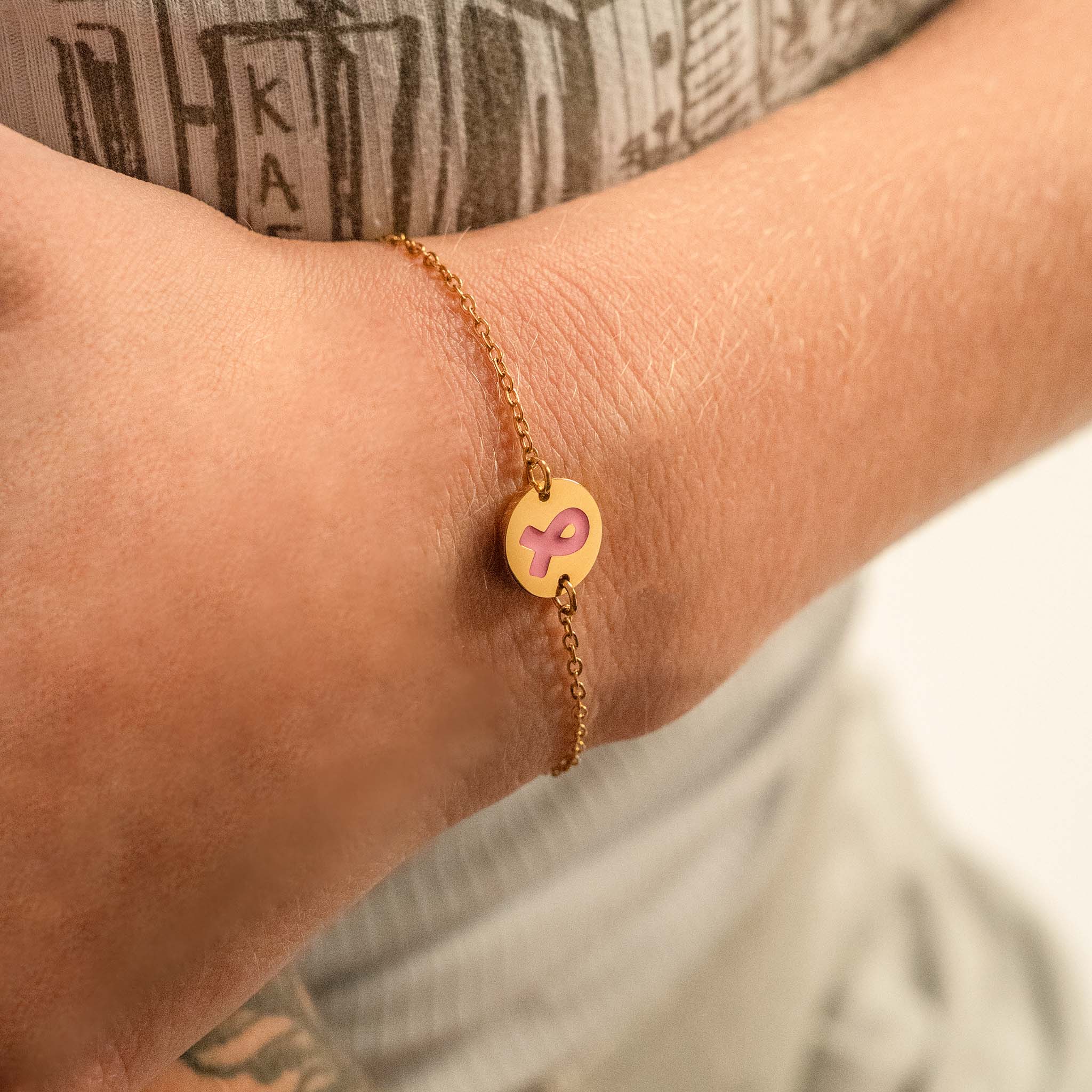 Breast Cancer Charm Bracelet – Gold PVD Stainless Steel Pink Ribbon Jewelry - Bracelets | Sunflower Soul Boutique