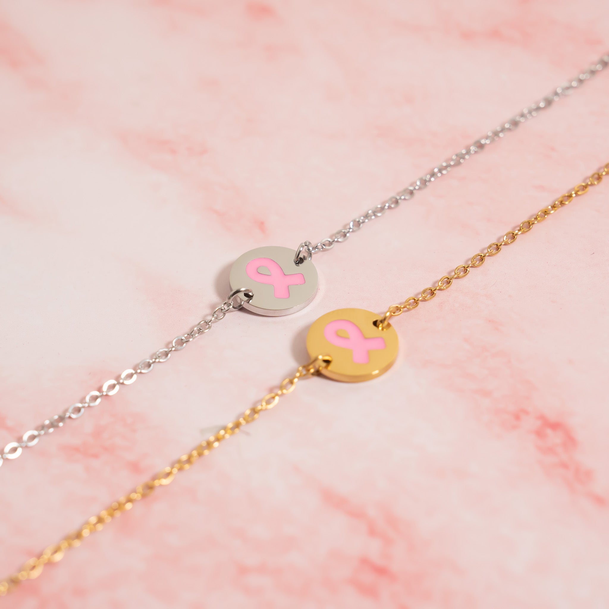 Breast Cancer Charm Bracelet – Gold PVD Stainless Steel Pink Ribbon Jewelry - Bracelets | Sunflower Soul Boutique