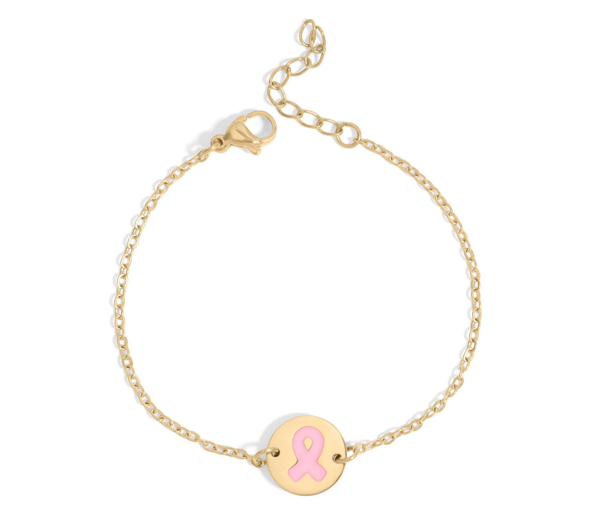 Breast Cancer Charm Bracelet – Gold PVD Stainless Steel Pink Ribbon Jewelry - Bracelets | Sunflower Soul Boutique