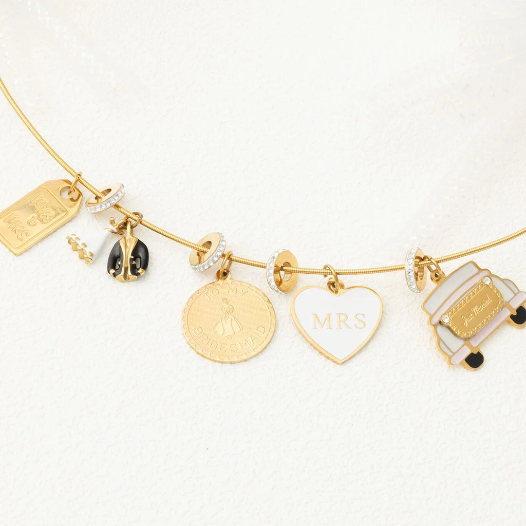 18K Gold PVD Stainless Steel Bride and Groom Charm- gold studio collection 