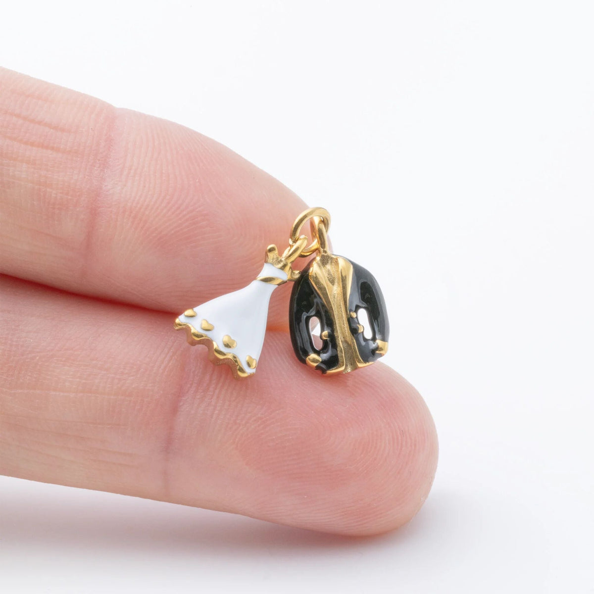 18K Gold PVD Stainless Steel Bride and Groom Charm - gold scale shot 