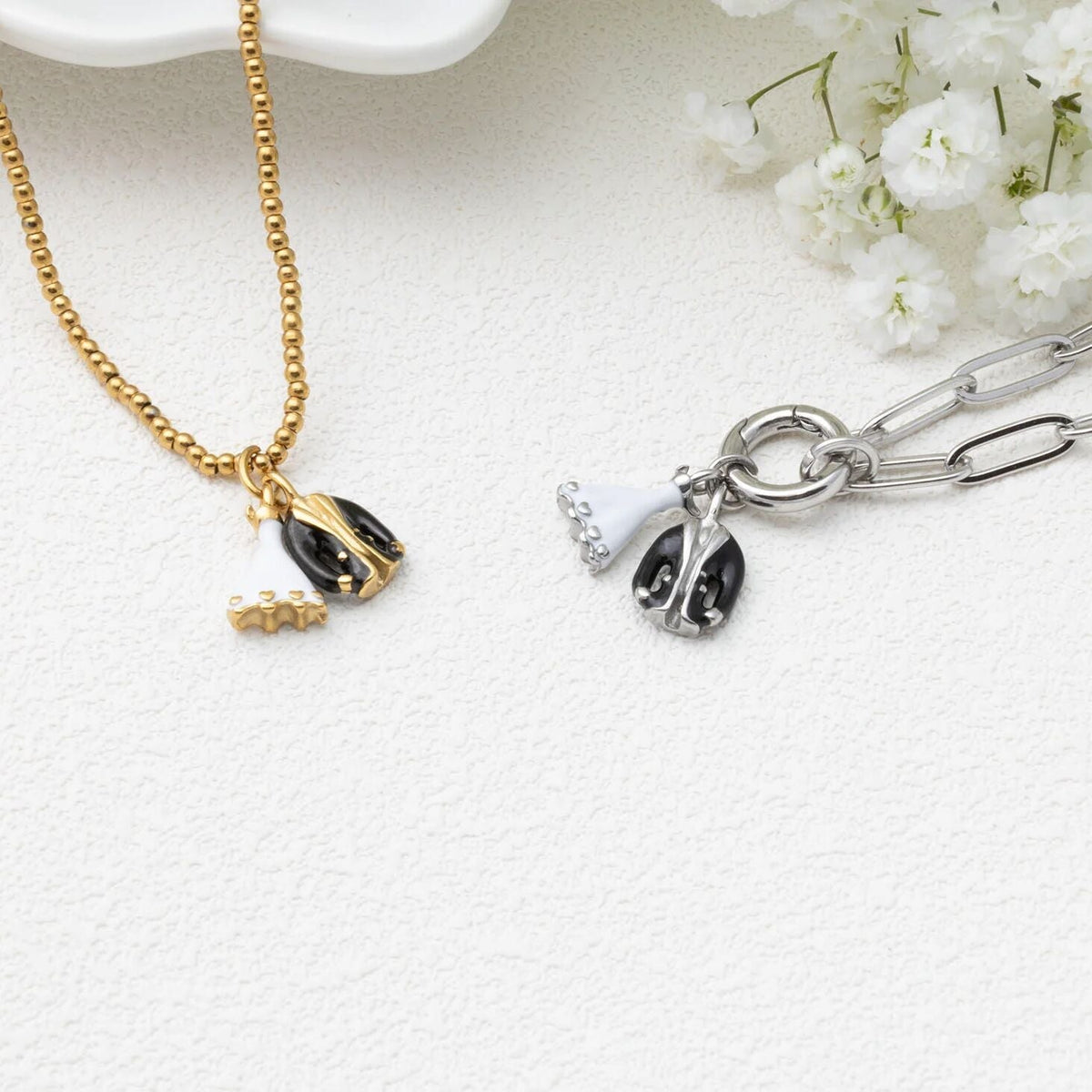 18K Gold PVD Stainless Steel Bride and Groom Charm - gold and stainless studio 