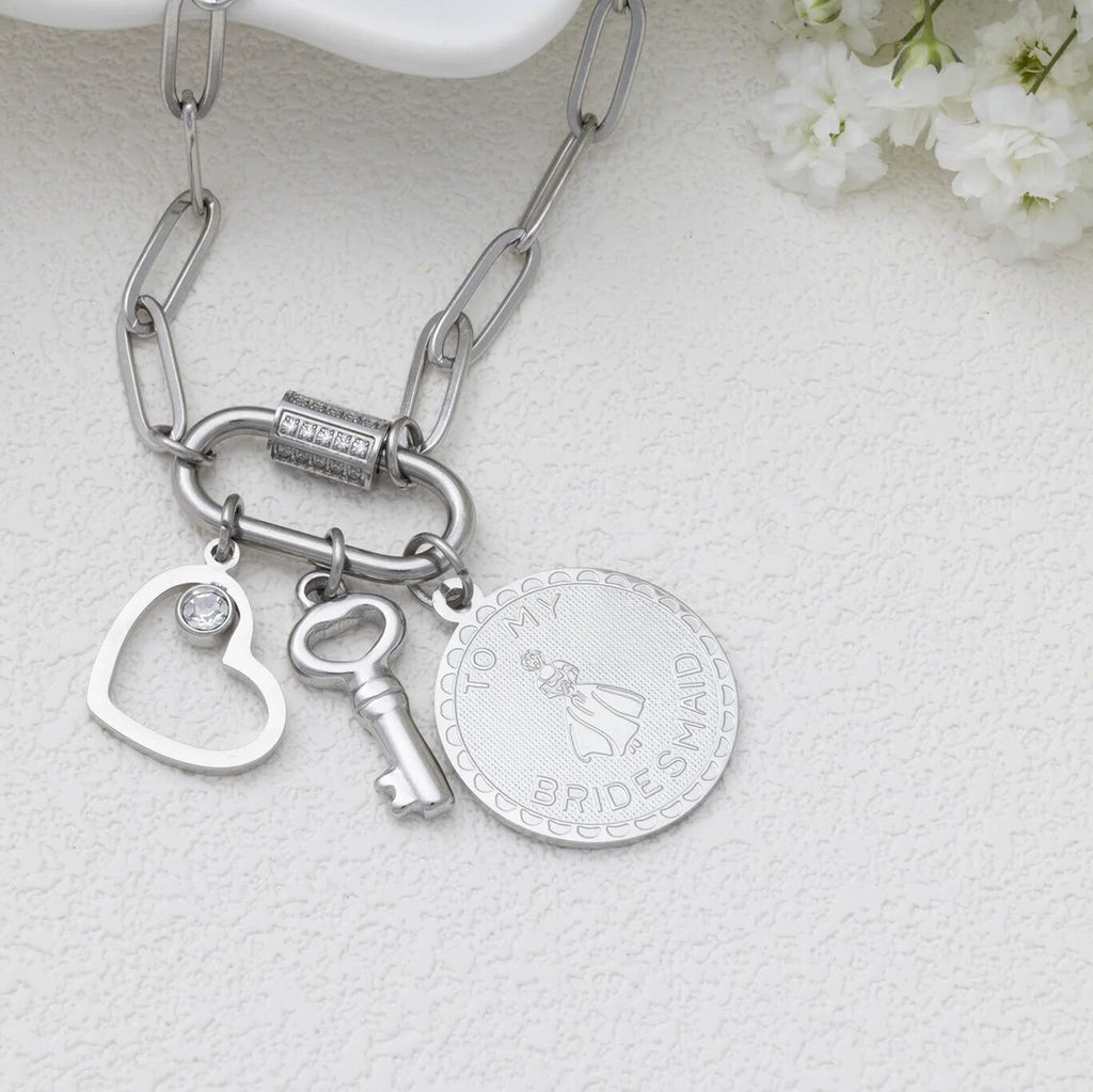 18K Gold PVD  Stainless Steel Be My Bridesmaid Charm - silver studio 