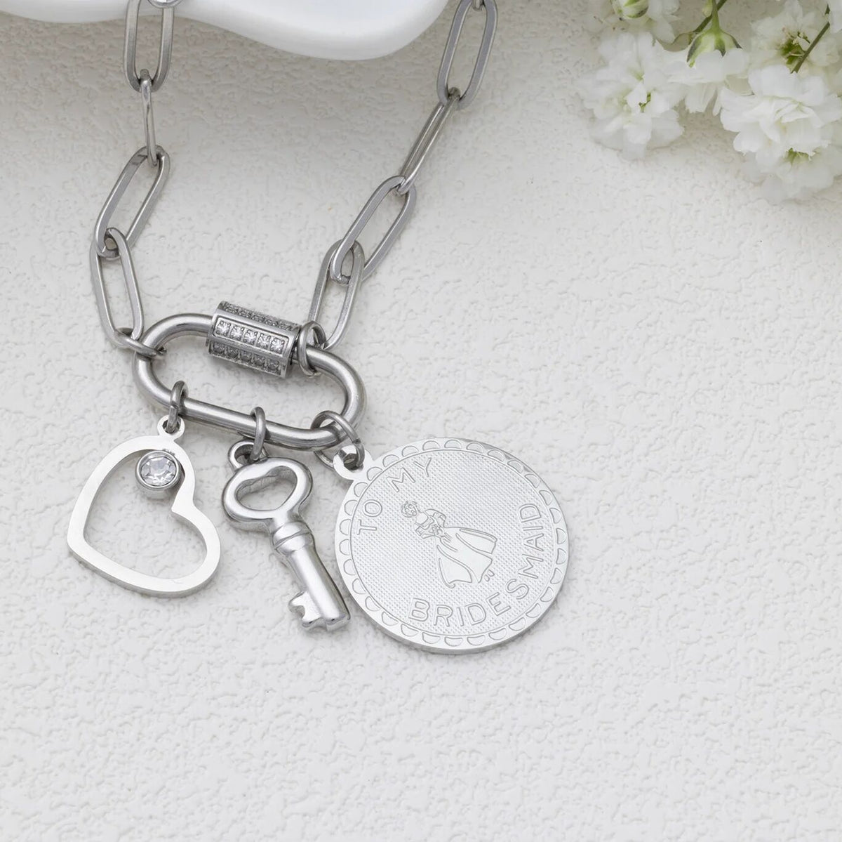 18K Gold PVD  Stainless Steel Be My Bridesmaid Charm - silver studio 