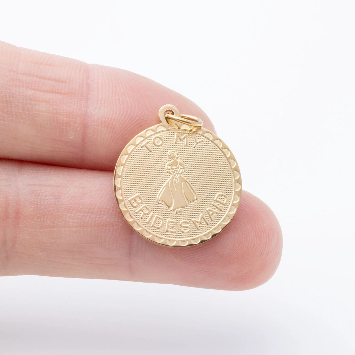 18K Gold PVD  Stainless Steel Be My Bridesmaid Charm- scale shot 
