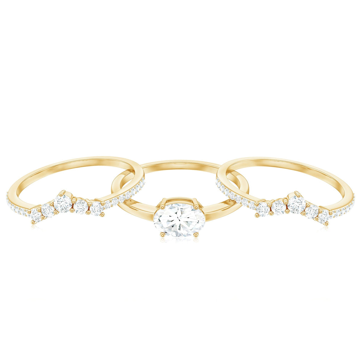 Brilliant Cut Moissanite Trio Wedding Ring Set with Certificate