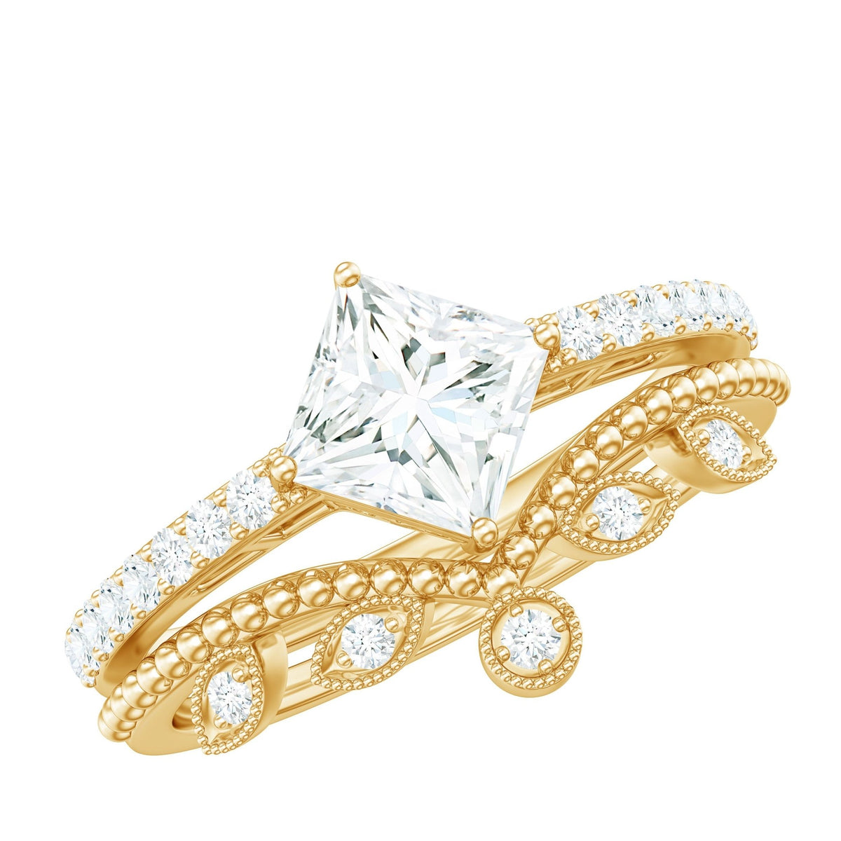 Brilliant Cut Moissanite Vintage Bridal Ring Set