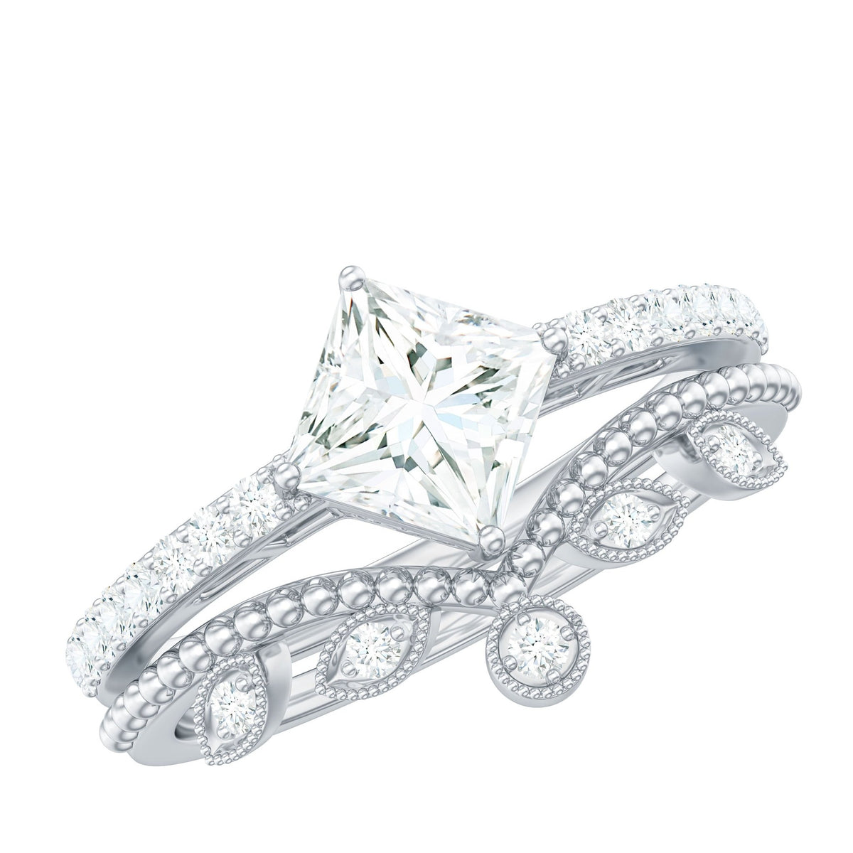 Brilliant Cut Moissanite Vintage Bridal Ring Set