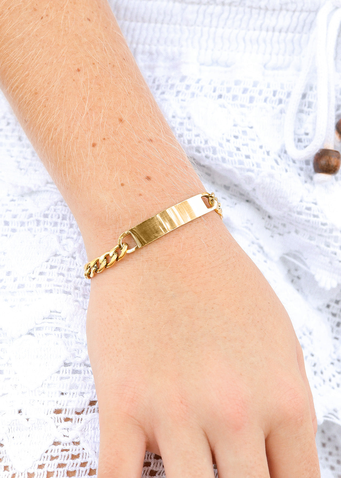 Gold ID Bracelet – Stainless Steel Curved Bar Blank ID Bar, Durable PVD Coated Jewelry