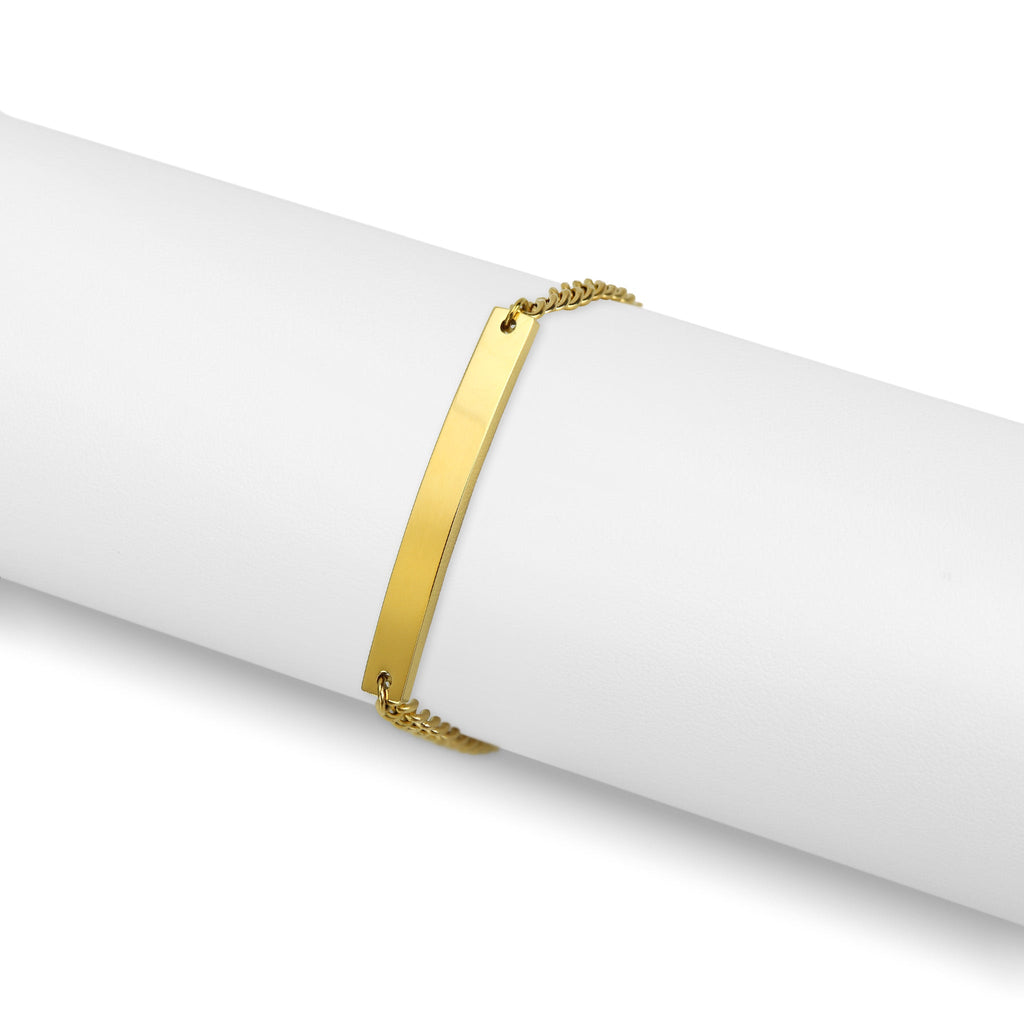 Gold Curb Chain Bracelet | 18K PVD Stainless Steel Curved Bar, Custom Engraved Men’s Jewelry