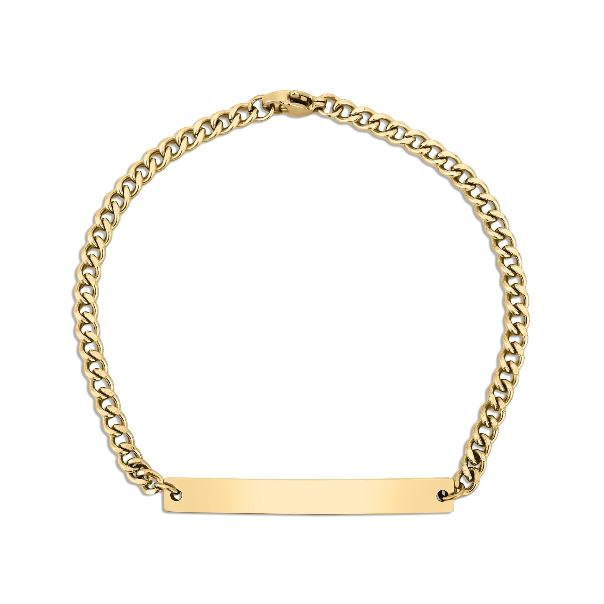 Gold Curb Chain Bracelet | 18K PVD Stainless Steel Curved Bar, Custom Engraved Men’s Jewelry