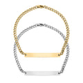 Gold Curb Chain Bracelet | 18K PVD Stainless Steel Curved Bar, Custom Engraved Men’s Jewelry