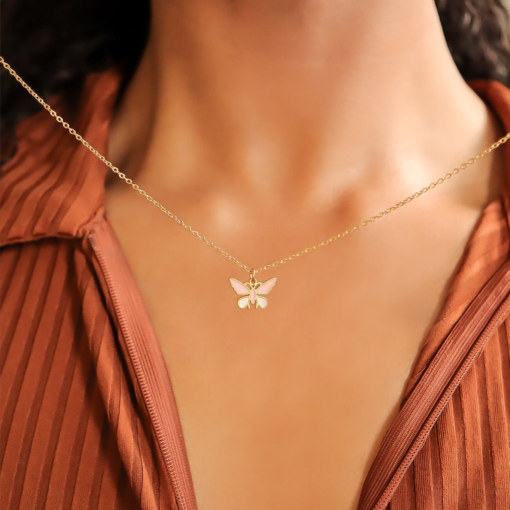 Butterfly Charm 18K Gold PVD Coated Stainless Steel Pendant With Pink White Epoxy - charm | Sunflower Soul Boutique