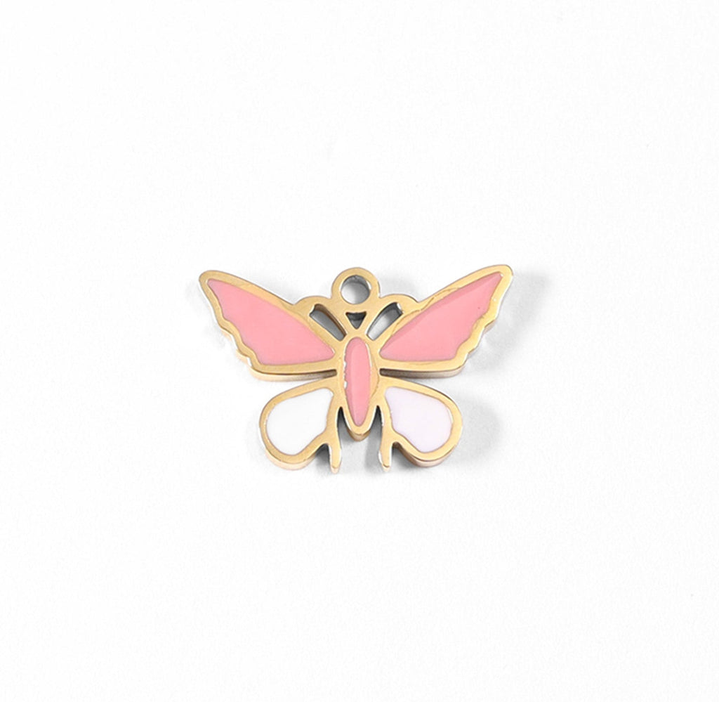 Butterfly Charm 18K Gold PVD Coated Stainless Steel Pendant With Pink White Epoxy - charm | Sunflower Soul Boutique
