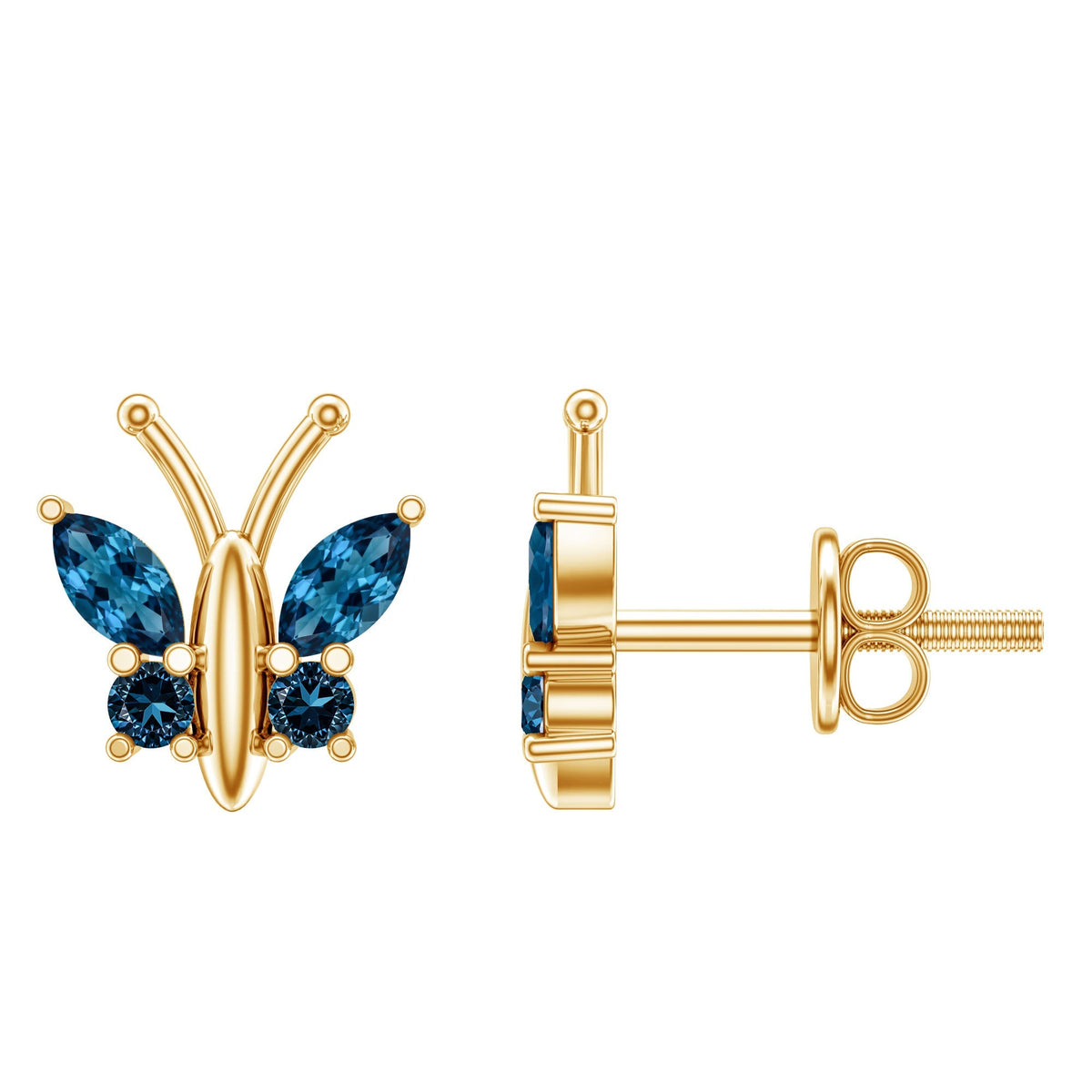 Butterfly Stud Earrings with London Blue Topaz