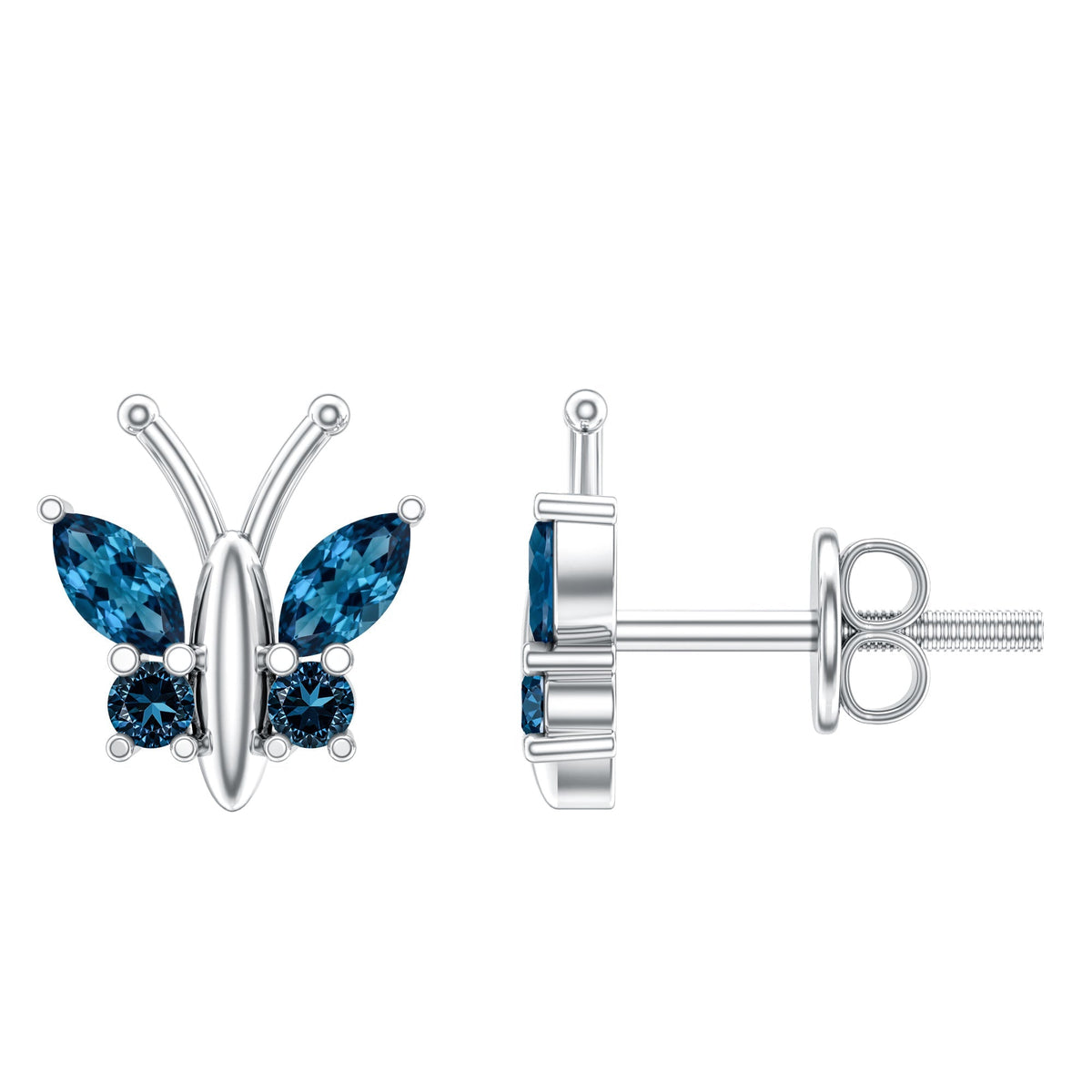 Butterfly Stud Earrings with London Blue Topaz