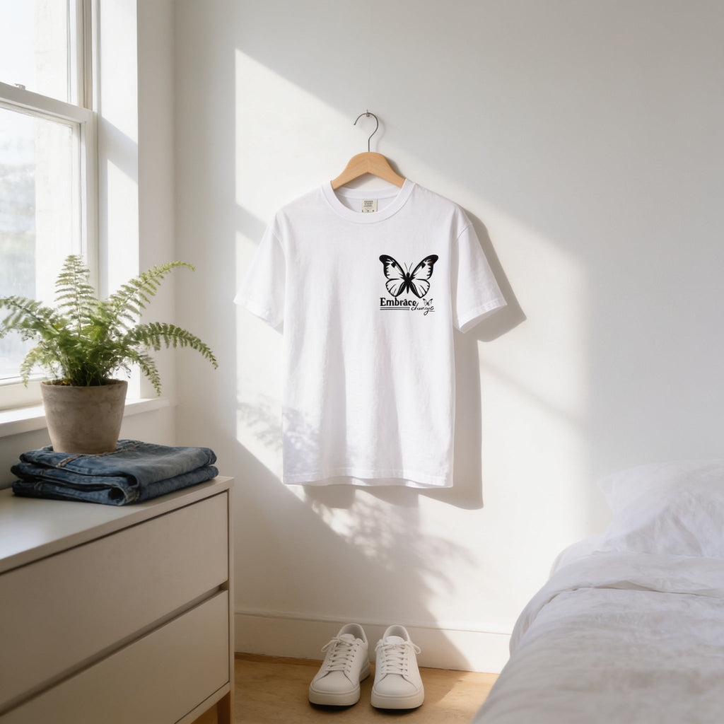 Butterfly Tee – Minimalist T-Shirt With Serene Cat Design & Soft Cotton Fabric - T-Shirt | Sunflower Soul Boutique