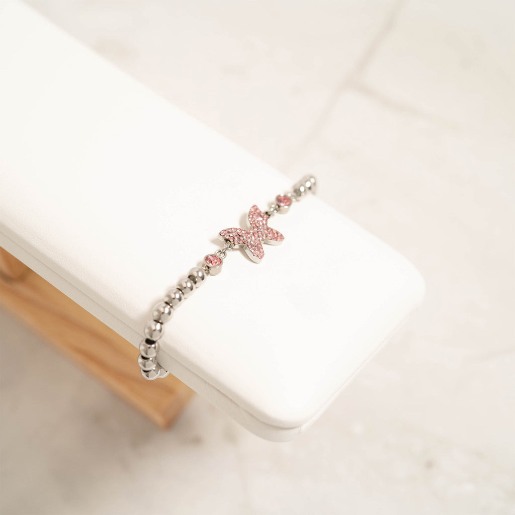 Gold Butterfly Bracelet – Adjustable Stretch Beaded Stainless Steel Charm